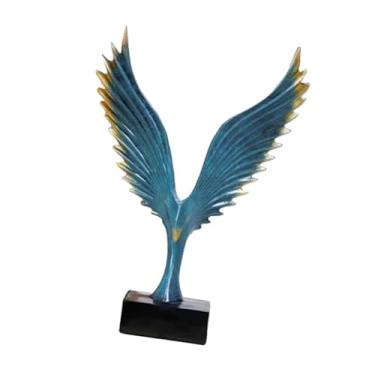 Imagem de Bothyi Estátua de águia espalhou sua coleção de asa ornamento decoração de casa decoração de escritório escultura estatueta de pássaro para barra de, Azul