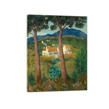 Imagem de Arte de parede de pinturas famosas para sala de estar - Reprodução de imagem clássica - Impressão em tela - Fazenda de montanha - Pôster pronto para pendurar tela emoldurada 20x25cm8x10in