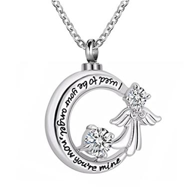 Imagem de YQSLIN Colar de urna com medalhão para irmão cinzas de animais de estimação, melhor âncora de cremação, asa de anjo humano, joia de lembrança do infinito, Metal, Base
