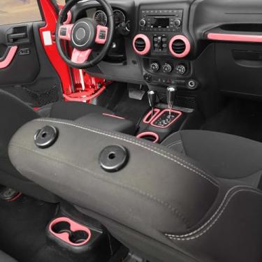 Imagem de Hoolcar Capa de volante para painel de mudança de marchas capa de suporte de copo de água kit de acessórios interiores adequado para Jeep Wrangler JK JKU 2011-2017, 4 portas, rosa