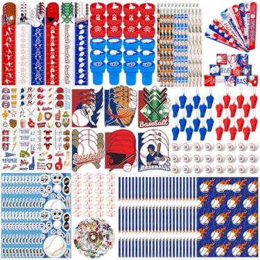 Imagem de Conjunto de 364 peças de lembrancinha de festa de beisebol, minicartões, apontador de lápis, tatuagens, pulseiras para presente de equipe, ideal para decoração de festa de aniversário, suprimentos