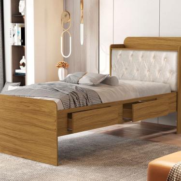 Imagem de Cama Solteiro Baú com Ú 2 Gavetas Tamires Marrom/Bege