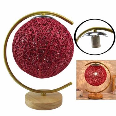 Imagem de Luminaria Abajur Meia Lua Cupula Bola Rustica Base Madeira Decoraçao Q