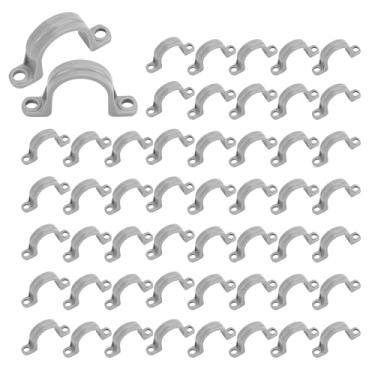 Imagem de KEJJNYER 100 peças de tiras de tubo de PVC de 1/2 polegada, tubo de grampo de conduíte de plástico de 2 furos, braçadeiras em U resistentes para mangueira de cabos de conduíte de tubo de PVC de 1/2