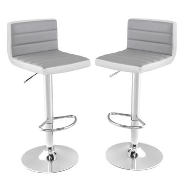 Imagem de COSTWAY Conjunto de 2 bancos de bar ajustáveis, cadeiras de bar modernas de couro PU giratórias com encosto, apoio para os pés, banquetas estofadas para cozinha, ilha, sala de jantar, sala de estar