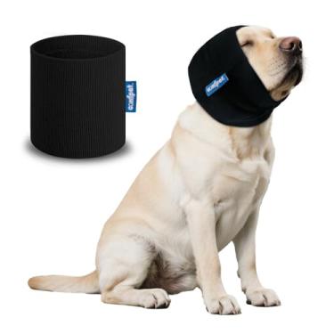 Imagem de Comfpet Moletom com capuz para cães para cuidados com os ouvidos para cães, para comer, sem abas, protetores de ouvido para animais de estimação para proteção de ruído, capa de orelha de gato, alivia a ansiedade de trovão, fogos de artifício, secagem forçada, GG (preto)