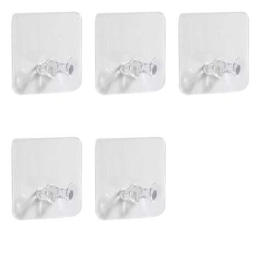 Imagem de Gancho adesivo transparente de parede  kit com 5 unidades  5,9x5,9cm, 