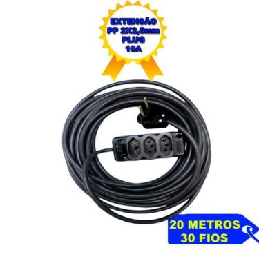 Imagem de Extensão Elétrica 10 15 20 e 25 Metros Cabo PP 2x2,5mm Plug 10a 30 Fil