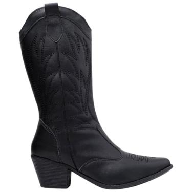 Imagem de Bota Texana Feminina, Cano Alto, Bico Fino, Estilo Country Rodeio Western, Via Angel 9002 (Preto, BR, Adulto, Numérico, 35)