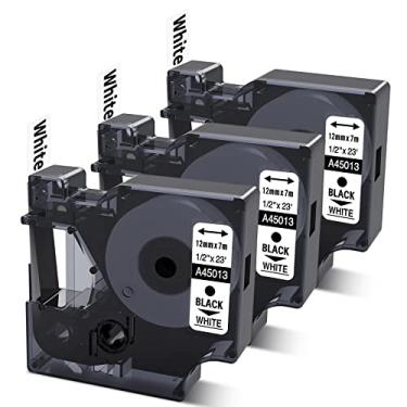 Imagem de Fita de etiqueta compatível Dymo D1 45013 substitui para refil DYMO Label Maker d1 A45013, preto em branco, 1/2 polegada x 23 pés para Dymo LabelManager 160 420P 210D 280 360D PnP etiquetadora, pacote