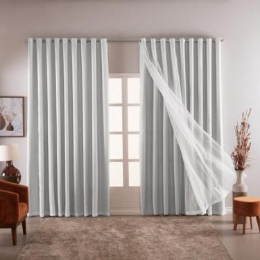 Imagem de Cortina Para Sala Quarto 3,00x2,70 Voal Com Forro Black Out - EMPÓRIO 