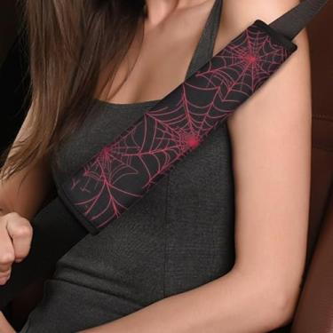 Imagem de DBBXHZJY Capa de cinto de segurança de carro de teia de aranha vermelha, almofadas de alça de assento confortáveis, compatíveis com todos os modelos de capas de cinto de segurança, pode ser usado como