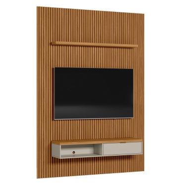 Imagem de Painel Ripado Marisa Com 1 Nicho Com Tampo Engrossado E 1 Prateleira Nature E Off White 180x250 Cm