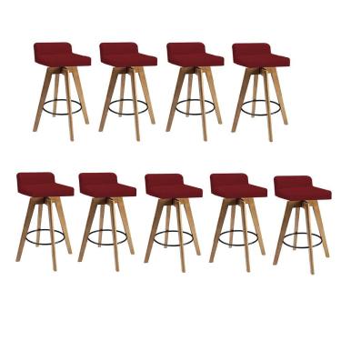 Imagem de Kit 09 Banqueta Alta Com Encosto Giratória Rute Cozinha Sintético Vermelho - Amey Decor