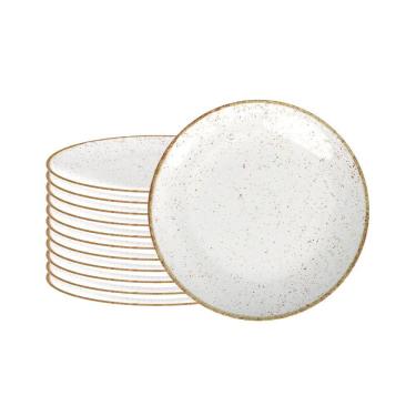 Imagem de Conjunto De 12 Pratos Raso Rústico Marrom Em Porcelana Decorada 25 Cm - Tramontina 96980012