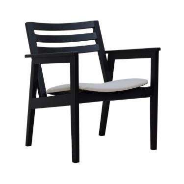 Imagem de Poltrona Cairo Madeira Maciça Encosto Ripado Assento Anatômico - Preto Estofado Linho Bege