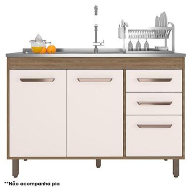 Imagem de Balcão De Pia 3 Portas 2 Gavetas 120cm Flex Cavalho Oak Off White - Poliman