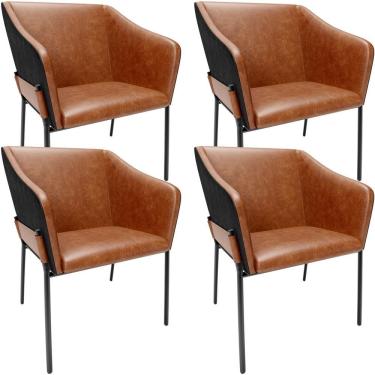 Imagem de Kit 4 Cadeiras Para Sala De Jantar Estar Living Olívia L02 Couríssimo Camel Preto - Lyam Decor