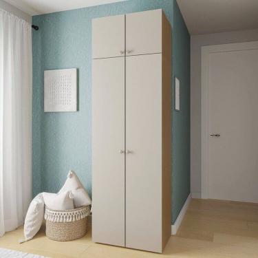 Imagem de Guarda-roupa 2 Módulos 4 Portas 3 Prateleiras Frame Cabecasa madeiramadeira Acácia/Arenas