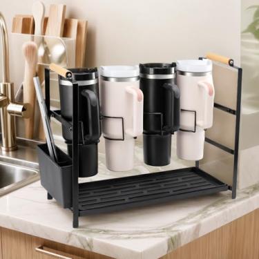 Imagem de Ftikvo Organizador de garrafa de água para copo de 1,134 g com alça, organizador de copos Stanley para organizador de armários de cozinha, 4 compartimentos, preto acinzentado