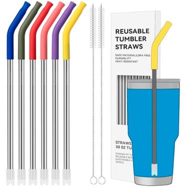 Imagem de Soledea Canudos de metal com ponta de silicone para Stanley e outros copos de 890 ml, canudo de metal reutilizável (cor 4)