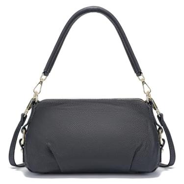 Imagem de zency Bolsa feminina de couro, bolsa tiracolo de ombro com ferragens douradas, Preto