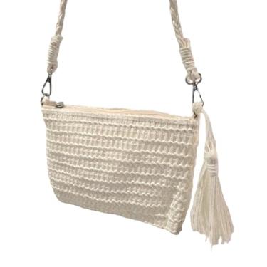 Imagem de Bolsa Artesanal Lateral Feminina, 24 x 17 cm, Branca com Alça Ajustável e Tassel