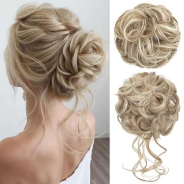 Imagem de CJL HAIR 2 Peças De Cabelo Coque Bagunçado Ondulado Cacheado Sintético Chignon Scrunchies Falsos Rabo Cavalo Extensão Para Mulheres Loiro Ensolarado