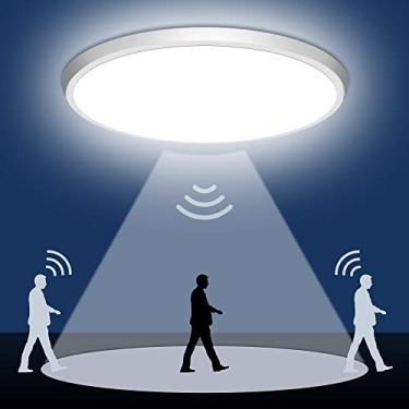 Imagem de DODOPEN Luminária De Teto Com Sensor Movimento E Fio - Embutida Ativada 12" Led 24 W Para Armários, Corredores, Varandas, Lavanderias, Garagens Porões, Cor Branca 5000 K