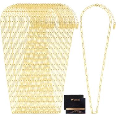 Imagem de Wurosi Pacote Com 20 Pingentes De Clipe Papel Banhados A Ouro 18K 18 Polegadas, Correntes Para Colar, Fabricação Joias, Corrente Ajustável Aço Inoxidável 4 Mm X 12 Extensão 2" Mulheres