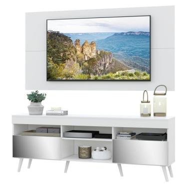 Imagem de Rack Com Painel Tv 65" Retrô Com Espelho Londres Multimóveis V3342 Branco Branco