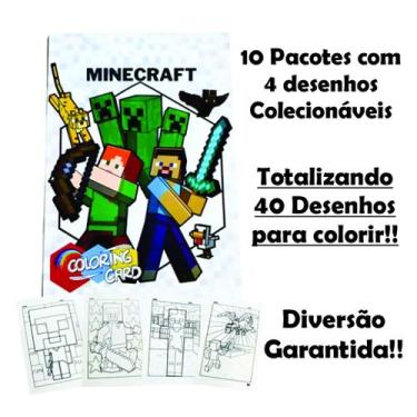 Imagem de 10 Pacotes Coloring Cards Minecraft C/ 4 cards de colorir colecionávei
