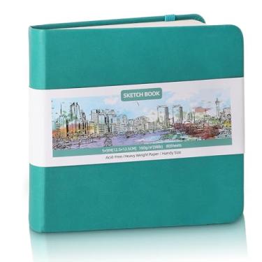 Imagem de Caderno de esboço de bolso de capa dura, 12,7 x 12,7 cm, mini caderno de esboço quadrado, 44,5 kg/160 g/m², pequeno caderno de desenho de viagem com 80 folhas, para adultos, artista, ideal para