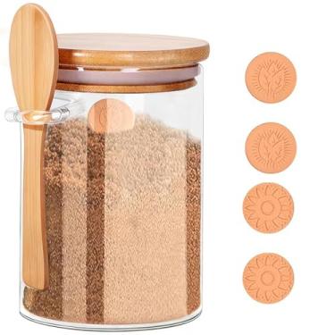 Imagem de Generic Recipiente Hermético Para Açúcar Mascavo Com Tampa E Colher, Pote De Vidro 510 Ml 980 Ml, 4 Recipientes Terracota, Organizador Assar, Café, Sal Despensa (980 Ml)