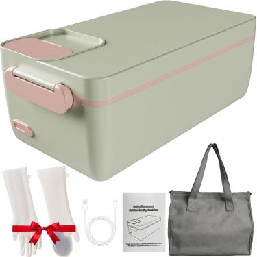 Imagem de Lunhana aquecida elétrica, lancheira de 3200mAh sem aquecimento sem fio com tela LCD, revestimento de aço inoxidável removível, luvas, 40w sem água necessária 1l Almoço que quente para carro