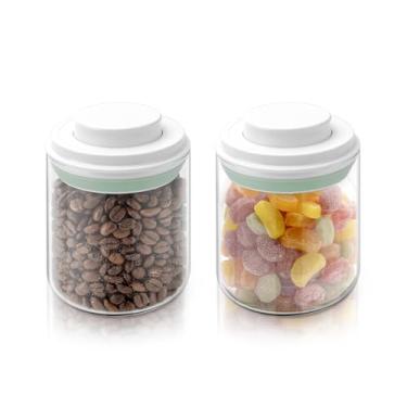Imagem de fecoqi Potes De Vidro Com Tampa Hermética - 2 Unidades (0,43 Qt / 14 Oz), Recipientes Redondos Transparentes Para Armazenamento Alimentos, Leite Em Pó, Café, Doces, Macarrão, Nozes