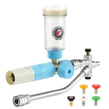 Imagem de Tool Daily Canhão de espuma com acessório de conector duplo, canhão de sabão original para lavadora de pressão, 5 pontas de bocal de lavadora, conexão rápida de 1/4 polegada