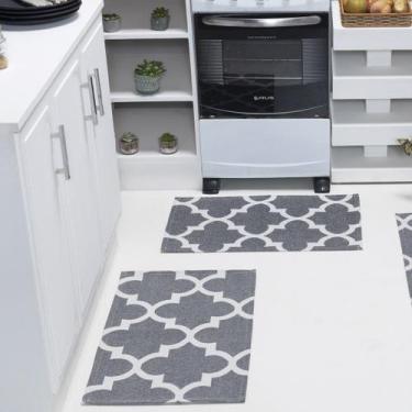 Imagem de Par de Tapete Jacquard Antiderrapante Cozinha Banheiro Quarto Sala - A