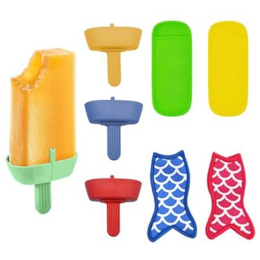 Imagem de 8 peças de porta-picolés infantis com suportes reutilizáveis de silicone para picolé, canudo embutido e sem gotejamento, suporte de picolé infantil congelado sem detritos