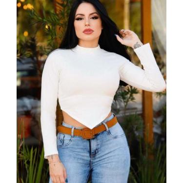 Imagem de cropped gola alta manga longa malha canelada triangulo - moda filo