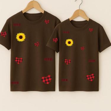 Imagem de Camiseta Algodão Unissex Estampa Girassol Corações Rasgados Festa Juni