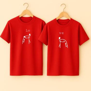 Imagem de Camiseta Algodão Estampa Florck Casal Love Metadinha Apaixonado Relaci