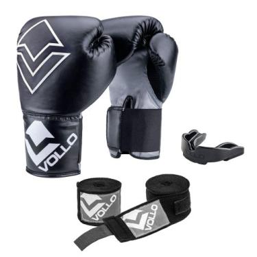 Imagem de Kit Boxe Vollo Iniciante Luva 12Oz + Protetor Preto + Bandagem Preta -