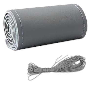 Imagem de Capa de volante de couro de microfibra, costura DIY com agulha e linha, protetor de volante de carro antiderrapante respirável, universal de 38 cm, costura automática para volante (cinza, brilhante)