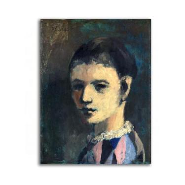 Imagem de IUPKHHDS Arte de parede famosa Picaso, reproduções de pintura a óleo, "cabeça de arlequim", decoração de impressão em tela abstrata Picaso, pôster de parede moderno em tela 50 x 67 cm sem moldura
