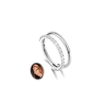 Imagem de Beautidots G23 titânio 1 peça piercing de concha, brincos de cartilagem 16G CZ dupla/tripla argola tragus daith helix brincos para mulheres clicker anéis de septo 8 mm 10 mm 12 mm, 16G-8MM, Titânio