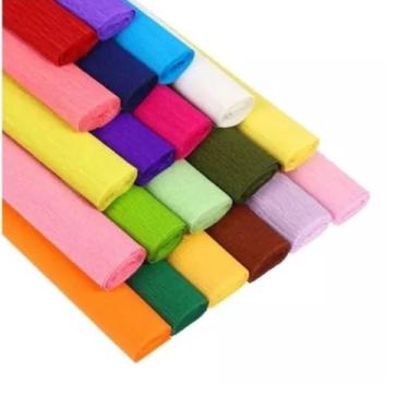 Imagem de Papel Crepom em Rolo, 48cm x 2m, Kit com 10 Unidades, 12 Cores Disponíveis (Sortidas)