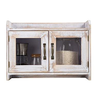 Imagem de ExoLiry Organizador De Armário Bancada Madeira Branca Rústica, Prateleira Vidro, Portas Janela, Para Cozinha, Banheiro, Mesa, Penteadeira, Estilo Antigo Fazenda, Mini Armário, Caixa Casa