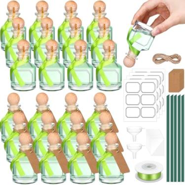 Imagem de Baderke Garrafas de patrono vazias para bebidas Mini garrafas de tequila de patrono com tampas de cortiça, fita verde, garrafa de vidro reutilizável para casamentos, lembrancinhas de festa de