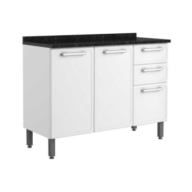 Imagem de Bancada Armário Multiuso Para Cozinha 3 Portas 1 Gaveta Gourmet Com Tampo Branco e Preto